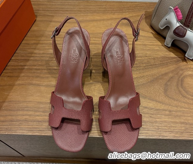 Shop Cheap Hermes Eremite Heel Sandals 8.5cm in Ostrich Embossed Leather Dark Brown H102308 1023130