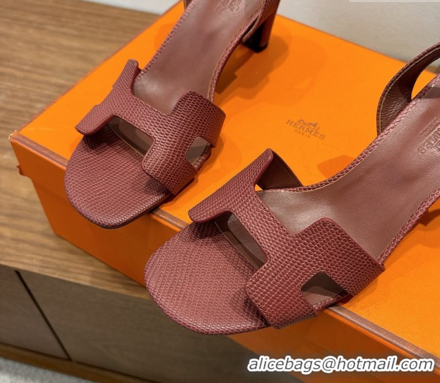 Shop Cheap Hermes Eremite Heel Sandals 8.5cm in Ostrich Embossed Leather Dark Brown H102308 1023130