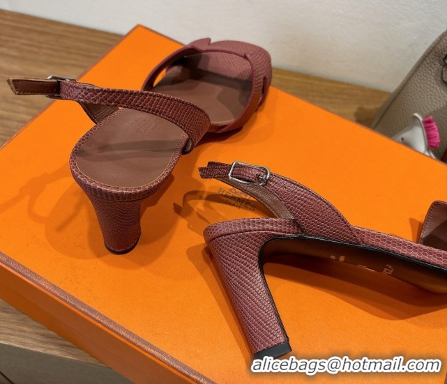 Shop Cheap Hermes Eremite Heel Sandals 8.5cm in Ostrich Embossed Leather Dark Brown H102308 1023130