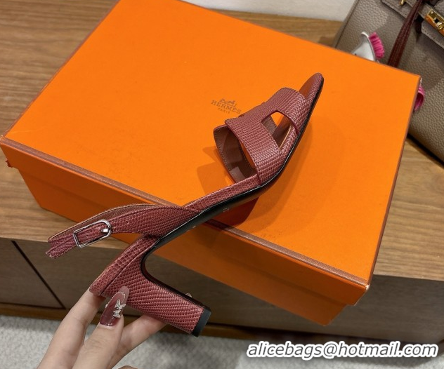 Shop Cheap Hermes Eremite Heel Sandals 8.5cm in Ostrich Embossed Leather Dark Brown H102308 1023130