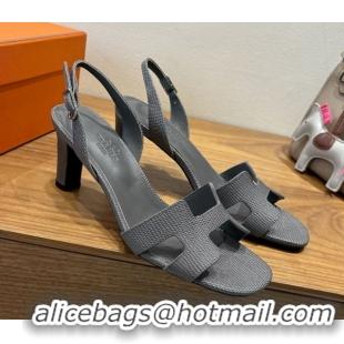 Good Quality Hermes Eremite Heel Sandals 8.5cm in Ostrich Embossed Leather Dark Grey 2025 H102308 1023131