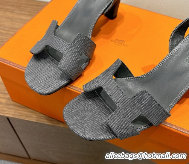 Good Quality Hermes Eremite Heel Sandals 8.5cm in Ostrich Embossed Leather Dark Grey 2025 H102308 1023131