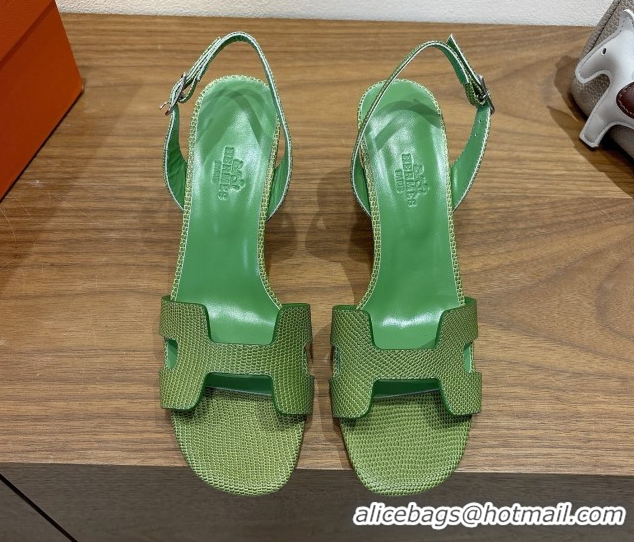 Classic Hot Hermes Eremite Heel Sandals 8.5cm in Ostrich Embossed Leather Green 2025 H102308 1023132