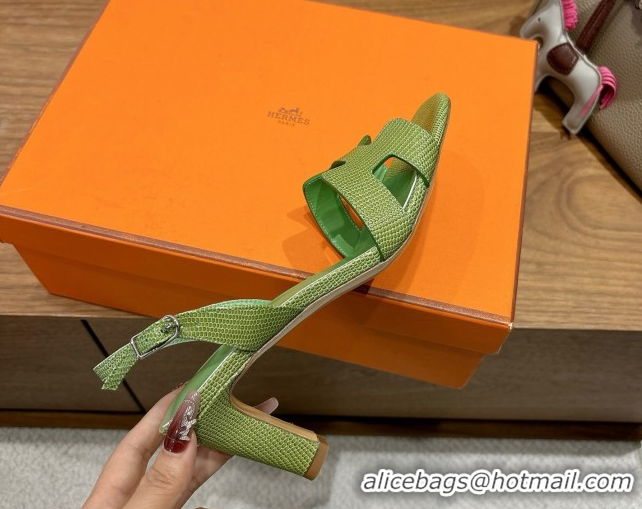 Classic Hot Hermes Eremite Heel Sandals 8.5cm in Ostrich Embossed Leather Green 2025 H102308 1023132