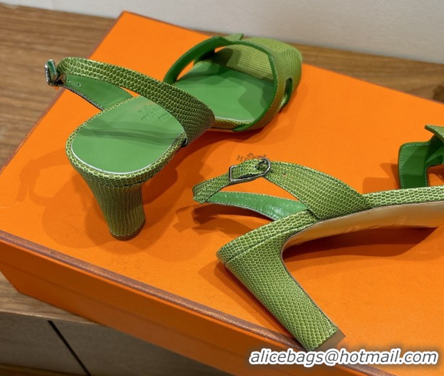 Classic Hot Hermes Eremite Heel Sandals 8.5cm in Ostrich Embossed Leather Green 2025 H102308 1023132