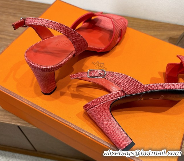 Grade Quality Hermes Eremite Heel Sandals 8.5cm in Ostrich Embossed Leather Red H102308 1023133