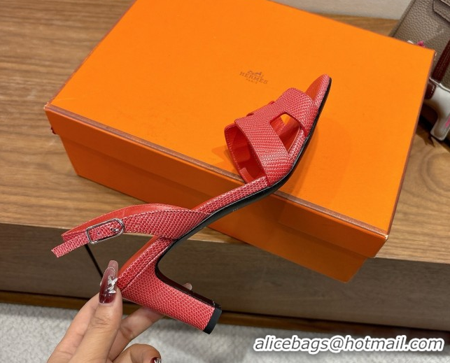 Grade Quality Hermes Eremite Heel Sandals 8.5cm in Ostrich Embossed Leather Red H102308 1023133