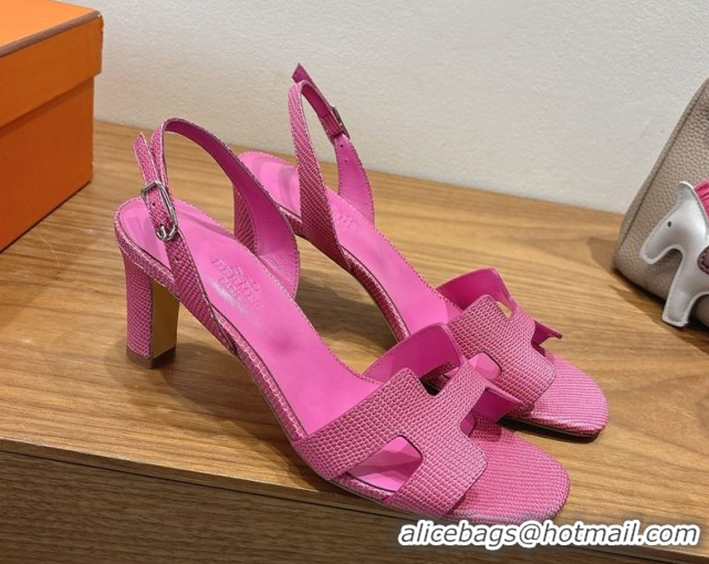 Buy Luxury Hermes Eremite Heel Sandals 8.5cm in Ostrich Embossed Leather Pink 2025 H102308 1023134