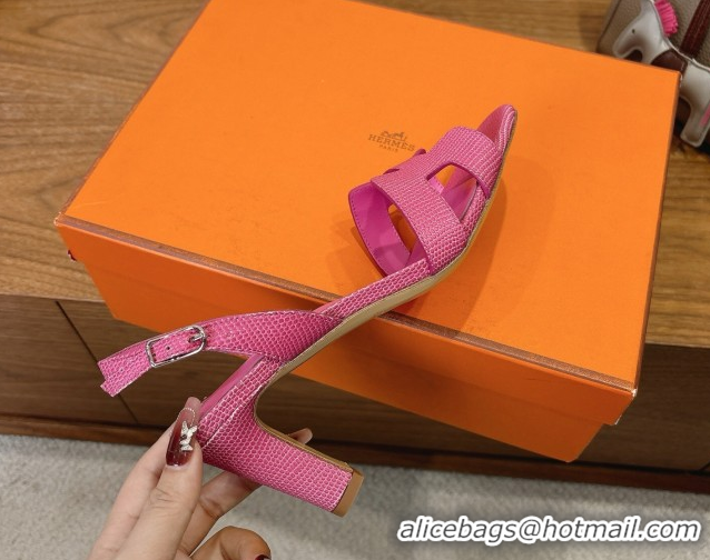 Buy Luxury Hermes Eremite Heel Sandals 8.5cm in Ostrich Embossed Leather Pink 2025 H102308 1023134