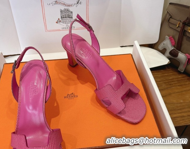 Buy Luxury Hermes Eremite Heel Sandals 8.5cm in Ostrich Embossed Leather Pink 2025 H102308 1023134