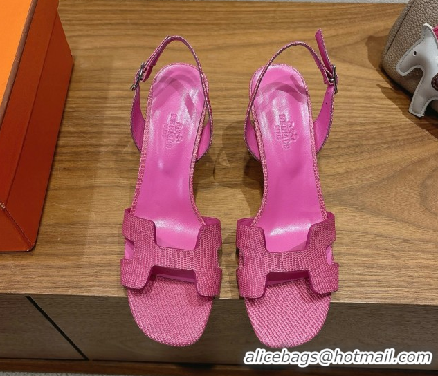 Buy Luxury Hermes Eremite Heel Sandals 8.5cm in Ostrich Embossed Leather Pink 2025 H102308 1023134