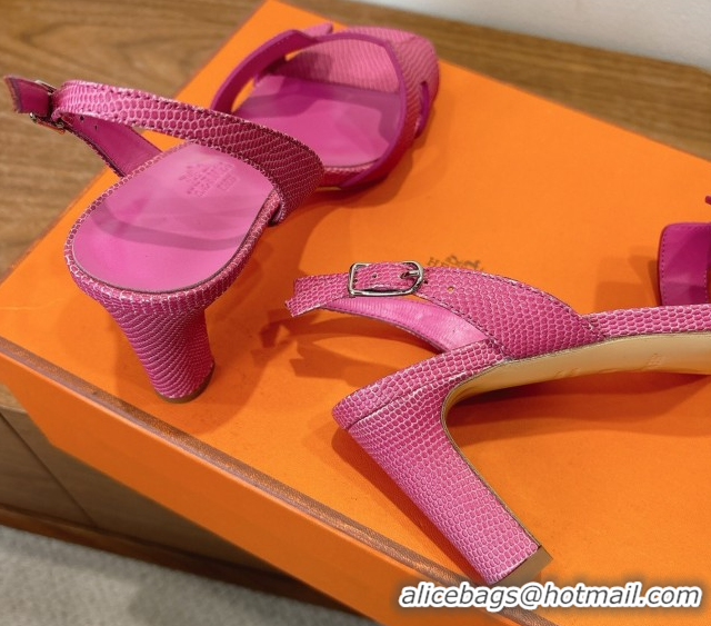 Buy Luxury Hermes Eremite Heel Sandals 8.5cm in Ostrich Embossed Leather Pink 2025 H102308 1023134