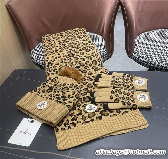 Moncler Wool Hat, Gloves & Scarf M103025 Brown