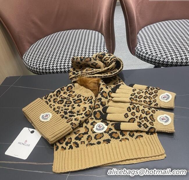 Moncler Wool Hat, Gloves & Scarf M103025 Brown