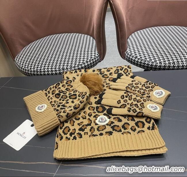 Moncler Wool Hat, Gloves & Scarf M103025 Brown