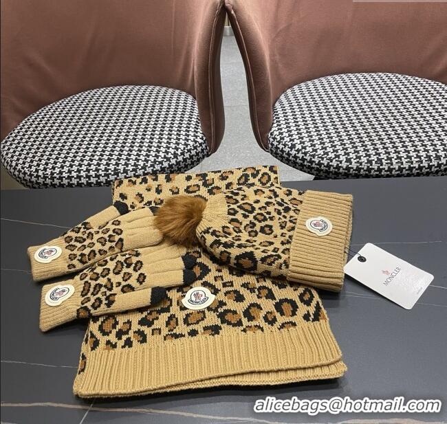 Moncler Wool Hat, Gloves & Scarf M103025 Brown