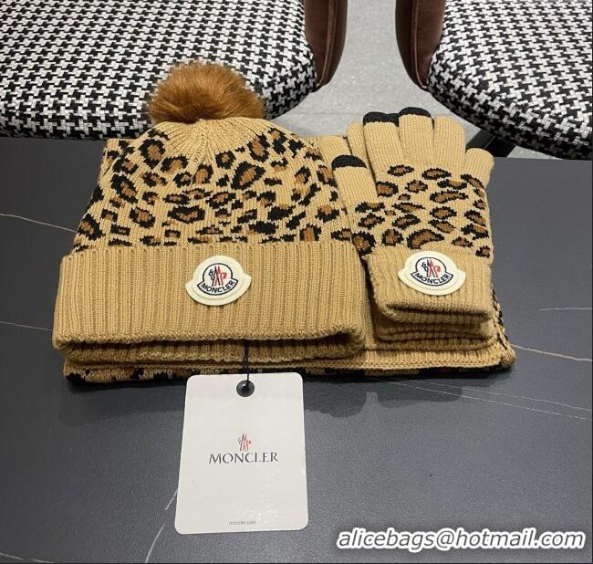 Moncler Wool Hat, Gloves & Scarf M103025 Brown