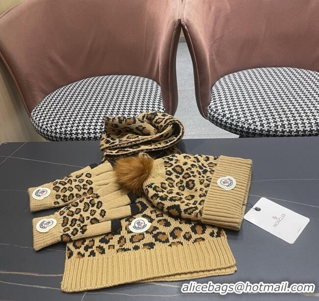 Moncler Wool Hat, Gloves & Scarf M103025 Brown