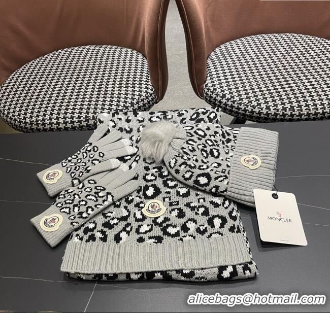 Best Quality Moncler Wool Hat, Gloves & Scarf M103028 Light Grey 2025