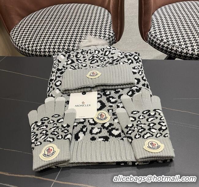 Best Quality Moncler Wool Hat, Gloves & Scarf M103028 Light Grey 2025