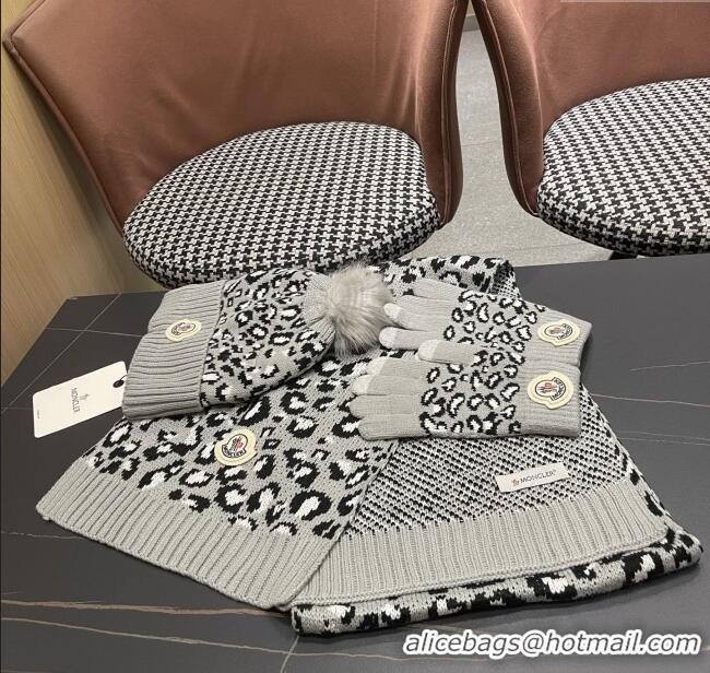 Best Quality Moncler Wool Hat, Gloves & Scarf M103028 Light Grey 2025