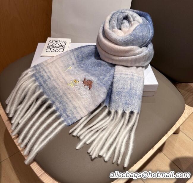 Grade Quality Loewe Mohair & Wool Scarf 185x40cm L110508 Blue 2025
