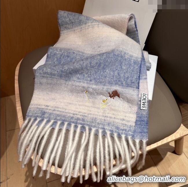 Grade Quality Loewe Mohair & Wool Scarf 185x40cm L110508 Blue 2025