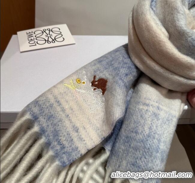 Grade Quality Loewe Mohair & Wool Scarf 185x40cm L110508 Blue 2025