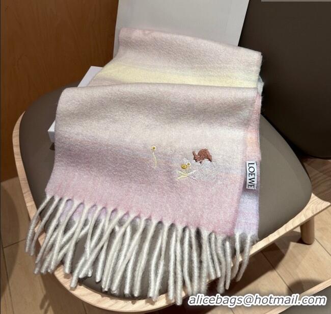 Grade Quality Loewe Mohair & Wool Scarf 185x40cm L110509 Pink 2025