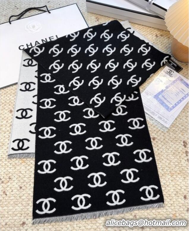 Luxury Cheap Chanel Wool & Cashmere Scarf 180x35cm CH110516 Black 2025