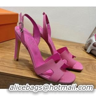 Best Grade Hermes Eremite Heel Sandals 10cm in Ostrich Embossed Leather Pink H102308 51023135