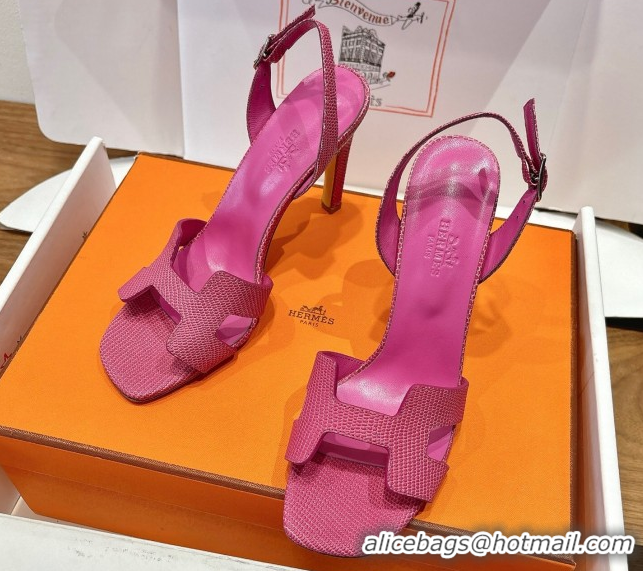 Best Grade Hermes Eremite Heel Sandals 10cm in Ostrich Embossed Leather Pink H102308 51023135