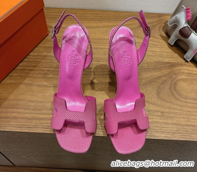 Best Grade Hermes Eremite Heel Sandals 10cm in Ostrich Embossed Leather Pink H102308 51023135