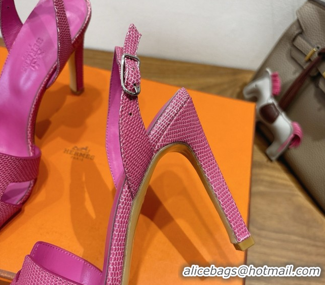 Best Grade Hermes Eremite Heel Sandals 10cm in Ostrich Embossed Leather Pink H102308 51023135