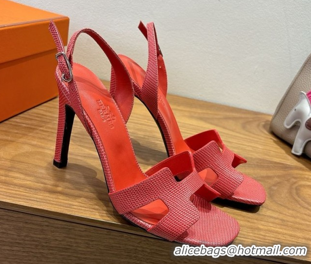 Purchase Hermes Eremite Heel Sandals 10cm in Ostrich Embossed Leather Red H102308 1023136