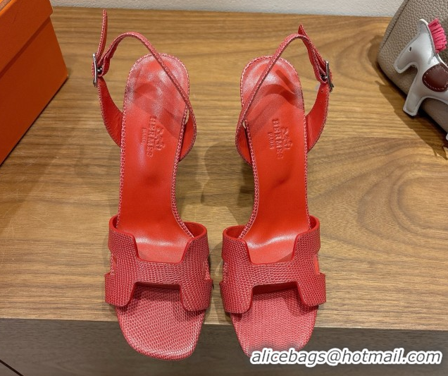 Purchase Hermes Eremite Heel Sandals 10cm in Ostrich Embossed Leather Red H102308 1023136