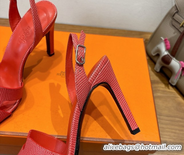 Purchase Hermes Eremite Heel Sandals 10cm in Ostrich Embossed Leather Red H102308 1023136