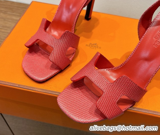Purchase Hermes Eremite Heel Sandals 10cm in Ostrich Embossed Leather Red H102308 1023136