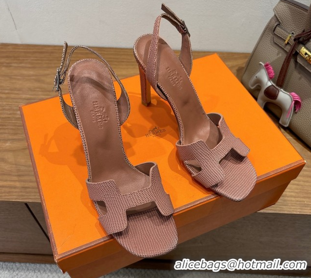 Best Price Hermes Eremite Heel Sandals 10cm in Ostrich Embossed Leather Khaki H102308 1023137