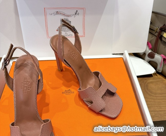 Best Price Hermes Eremite Heel Sandals 10cm in Ostrich Embossed Leather Khaki H102308 1023137