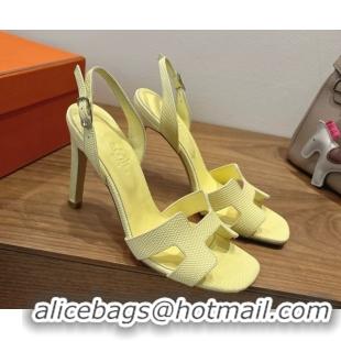 Grade Quality Hermes Eremite Heel Sandals 10cm in Ostrich Embossed Leather Yellow H102308 1023138