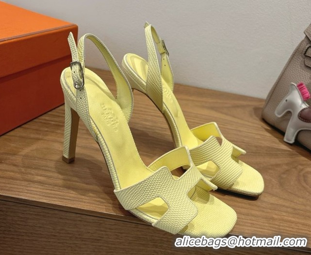 Grade Quality Hermes Eremite Heel Sandals 10cm in Ostrich Embossed Leather Yellow H102308 1023138