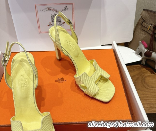 Grade Quality Hermes Eremite Heel Sandals 10cm in Ostrich Embossed Leather Yellow H102308 1023138