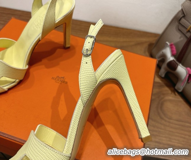 Grade Quality Hermes Eremite Heel Sandals 10cm in Ostrich Embossed Leather Yellow H102308 1023138