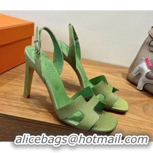 Good Quality Hermes Eremite Heel Sandals 10cm in Ostrich Embossed Leather Green H102308 1023139