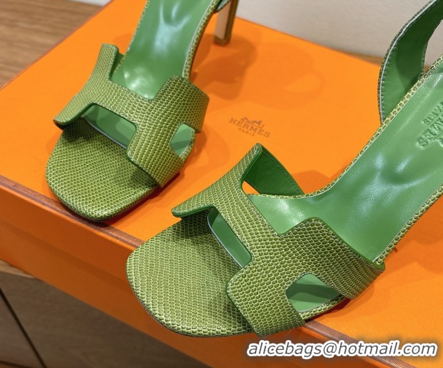 Good Quality Hermes Eremite Heel Sandals 10cm in Ostrich Embossed Leather Green H102308 1023139