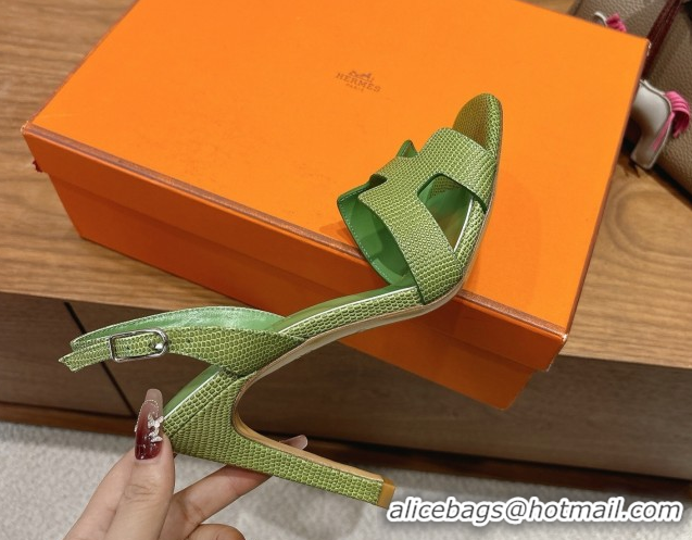 Good Quality Hermes Eremite Heel Sandals 10cm in Ostrich Embossed Leather Green H102308 1023139