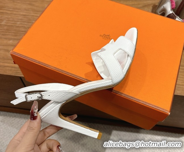 Durable Hermes Eremite Heel Sandals 10cm in Ostrich Embossed Leather White H102308 1023141