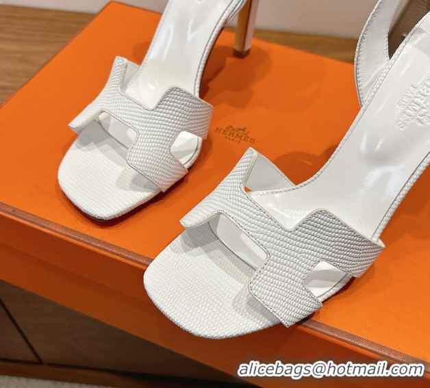 Durable Hermes Eremite Heel Sandals 10cm in Ostrich Embossed Leather White H102308 1023141