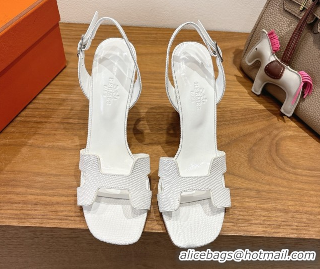 Durable Hermes Eremite Heel Sandals 10cm in Ostrich Embossed Leather White H102308 1023141